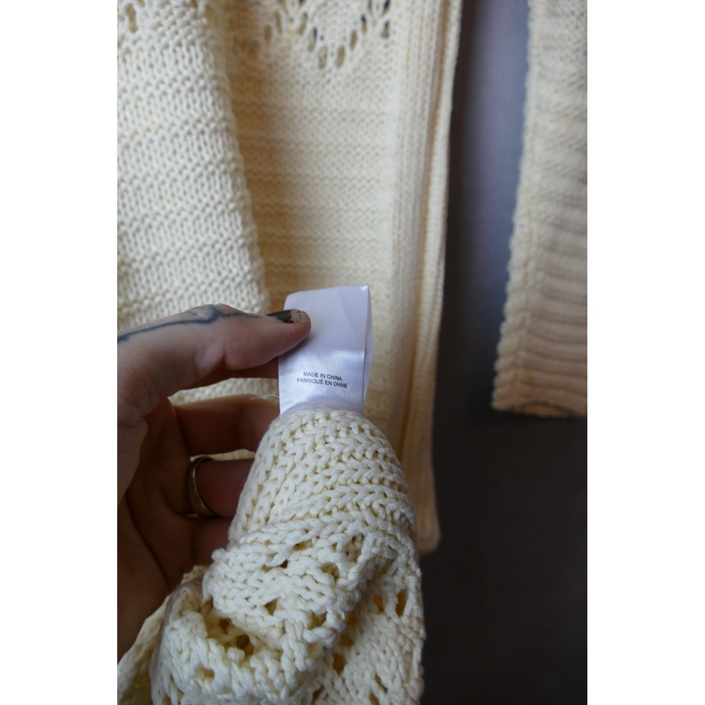 Solid And Striped Cream Crochet Knit Maxi Dress Long Sleeve V Neck Button Accent - Picture 12 of 15